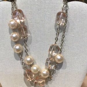 Cream/amber pearl long necklace